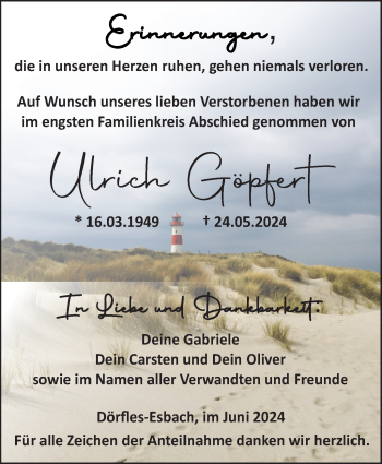 Traueranzeige von Ulrich Göpfert von Neue Presse Coburg