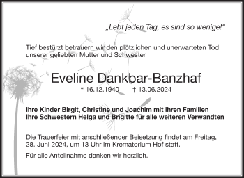 Traueranzeige von Eveline Dankbar-Banzhaf von Frankenpost
