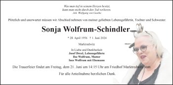 Traueranzeige von Sonja Wolfrum-Schindler von Frankenpost