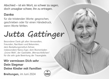 Traueranzeige von Jutta Gattinger von Südthüringer Presse