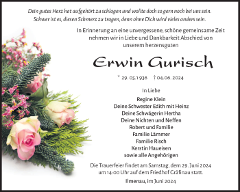 Traueranzeige von Erwin Gurisch von Südthüringer Presse