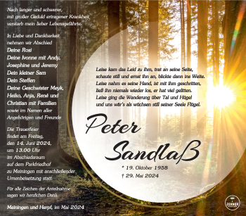 Traueranzeige von Peter Sandlaß von Südthüringer Presse