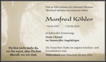 Traueranzeige von Manfred Köhler von Südthüringer Presse