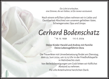Traueranzeige von Gerhard Bodenschatz von Frankenpost