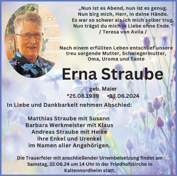 Traueranzeige von Erna Straube von Südthüringer Presse