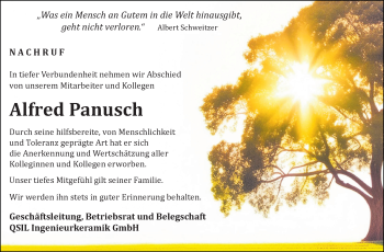 Traueranzeige von Alfred Panusch von Neue Presse Coburg