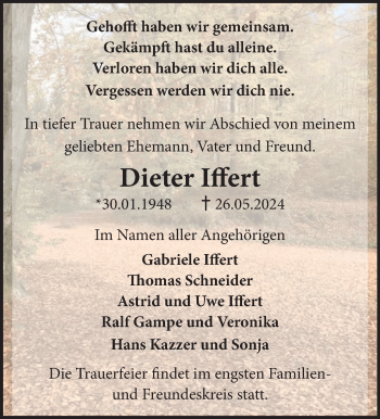 Traueranzeige von Dieter Iffert von Südthüringer Presse