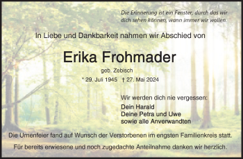 Traueranzeige von Erika Frohmader von Frankenpost