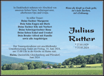 Traueranzeige von Julius Rutter von Südthüringer Presse