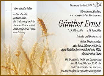Traueranzeige von Günther Ernst von Südthüringer Presse