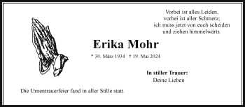 Traueranzeige von Erika Mohr von Frankenpost