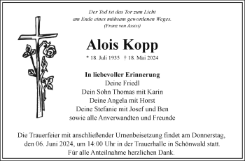 Traueranzeige von Alois Kopp von Frankenpost