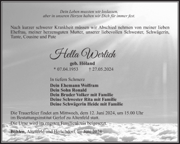 Traueranzeige von Hella Werlich von Südthüringer Presse