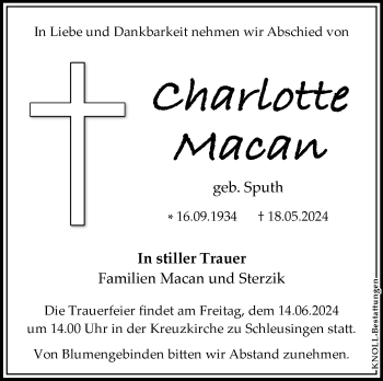 Traueranzeige von Charlotte Marcan von Südthüringer Presse