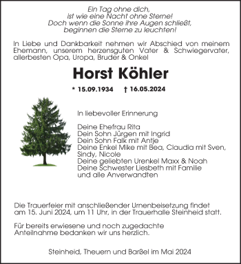 Traueranzeige von Horst Köhler von Südthüringer Presse