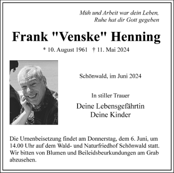Traueranzeige von Frank Henning von Frankenpost