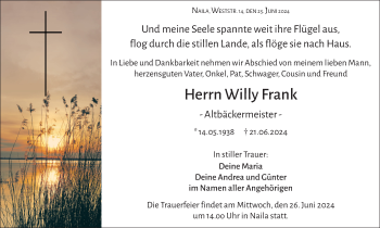 Traueranzeige von Willy Frank von Frankenpost