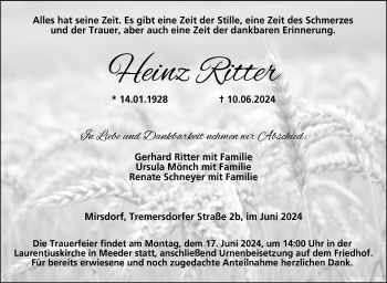 Traueranzeige von Heinz Ritter von Neue Presse Coburg
