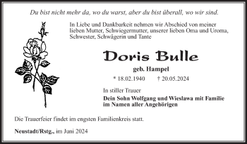 Traueranzeige von Doris Bulle von Südthüringer Presse