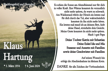 Traueranzeige von Klaus Hartung von Südthüringer Presse