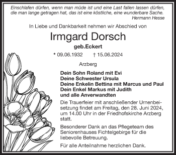 Traueranzeige von Irmgard Dorsch von Frankenpost