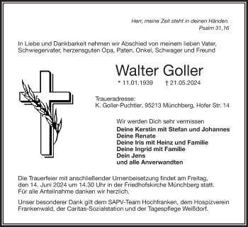 Traueranzeige von Walter Goller von Frankenpost