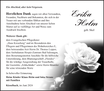 Traueranzeige von Erika Helm von Südthüringer Presse