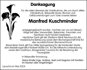 Traueranzeige von Manfred Kuschminder von Südthüringer Presse