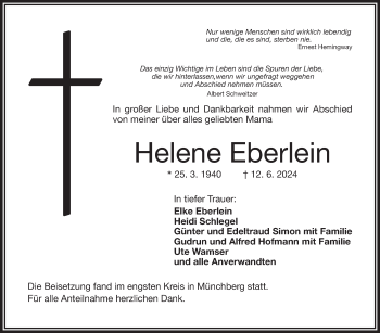 Traueranzeige von Helene Eberlein von Frankenpost