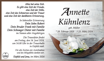 Traueranzeige von Annette Kühnlenz von Südthüringer Presse