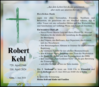 Traueranzeige von Robert Kehl von Südthüringer Presse