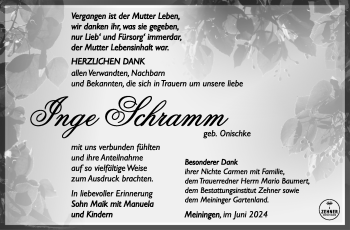 Traueranzeige von Inge Schramm von Südthüringer Presse