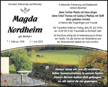 Traueranzeige von Magda Nordheim von Südthüringer Presse