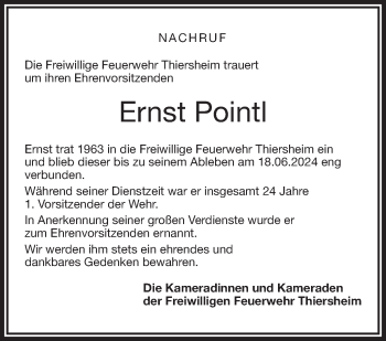 Traueranzeige von Ernst Pointl von Frankenpost