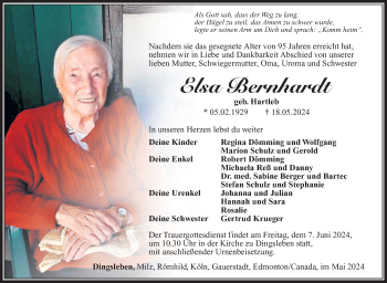 Traueranzeige von Elsa Bernhardt von Südthüringer Presse