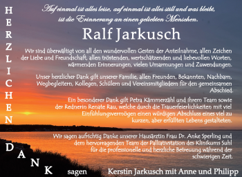 Traueranzeige von Ralf Jarkusch von Südthüringer Presse