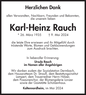 Traueranzeige von Karl-Heinz Rauch von Südthüringer Presse