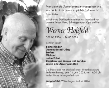 Traueranzeige von Werner Hoßfeld von Südthüringer Presse