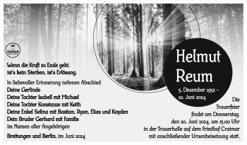 Traueranzeige von Helmut Reum von Südthüringer Presse