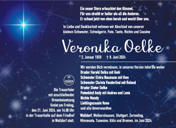Traueranzeige von Veronika Oelke von Südthüringer Presse