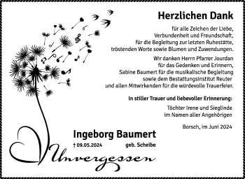 Traueranzeige von Ingeborg Baumert von Südthüringer Presse