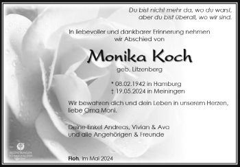 Traueranzeige von Monika Koch von Südthüringer Presse