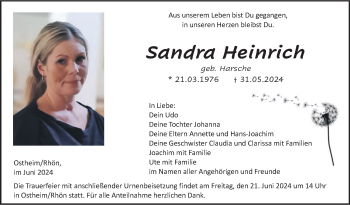 Traueranzeige von Sandra Heinrich von Südthüringer Presse