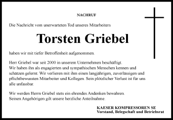 Traueranzeige von Torsten Griebel von Neue Presse Coburg