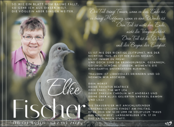 Traueranzeige von Elke Fischer von Südthüringer Presse