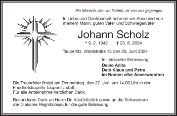 Traueranzeige von Johann Scholz von Frankenpost
