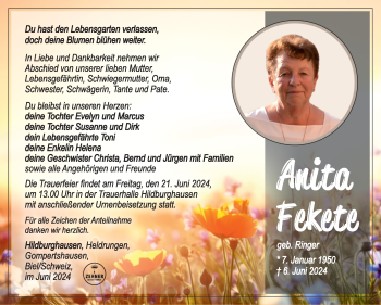 Traueranzeige von Anita Fekete von Südthüringer Presse