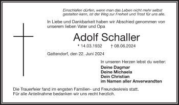 Traueranzeige von Adolf Schaller von Frankenpost