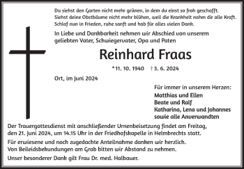 Traueranzeige von Reinhard Fraas von Frankenpost