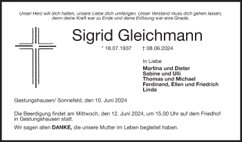 Traueranzeige von Sigrid Gleichmann von Neue Presse Coburg